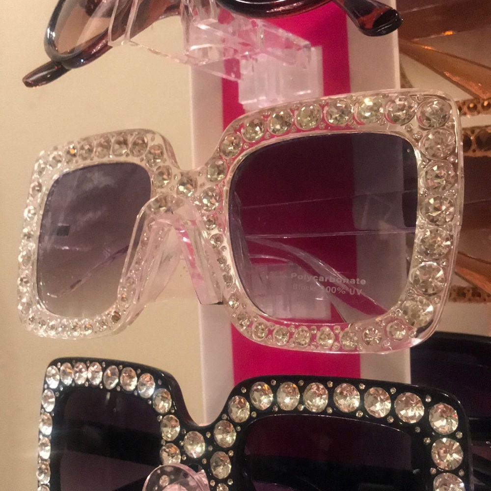 Clear square shape bling sun glasses